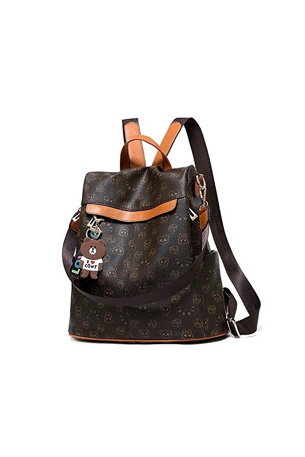 AlwaySky Femme Antivol Sacs portés dos PU Étanche Backpack Décontractée Sacs bandoulière avec pendentif ours mignon Daypack M