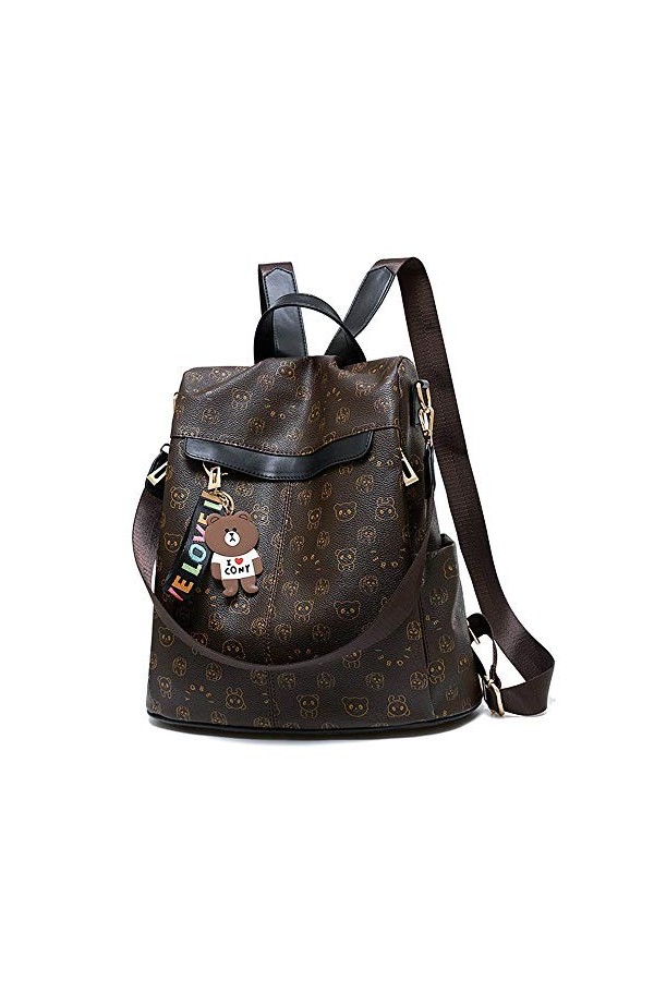 AlwaySky Femme Antivol Sacs portés dos PU Étanche Backpack Décontractée Sacs bandoulière avec pendentif ours mignon Daypack M