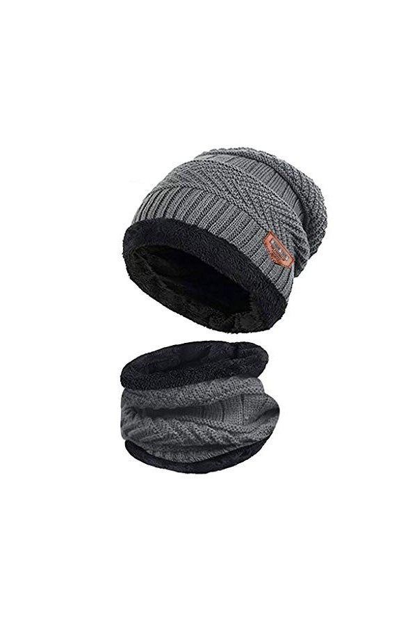 URIBAKY Bonnet dhiver pour homme et femme Unisexe Chaud Mode Bonnet en polaire Bonnet de baseball Bonnet en tricot, Gris fon