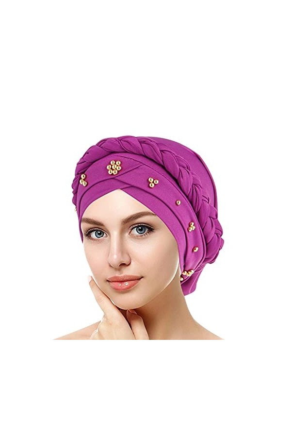 KPPONG Bonnet Turbans Fouet tresser pour Femmes Doux Turban Plissé Noué à la Mode Bonnet Headwrap Turban Chapeau de Sommeil