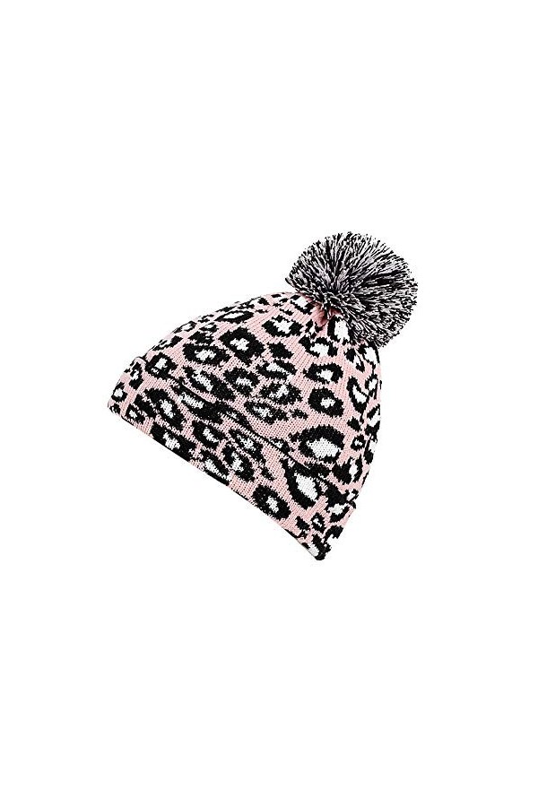Susenstone Femmes Chapeau Imprimé LéOpard Hiver éPais Chaud Crochet Tricot Bonnet Chapeau Pompon Chapeaux Sexy Mode Confortab