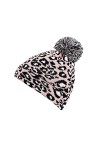 Susenstone Femmes Chapeau Imprimé LéOpard Hiver éPais Chaud Crochet Tricot Bonnet Chapeau Pompon Chapeaux Sexy Mode Confortab