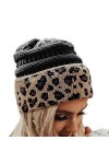 Sfit Chapeaux Tricotés Léopard pour Femmes Hiver Un Bonnet en Polaire Doux Chaud Épaissir Accessoires pour Ski Plein Air pour