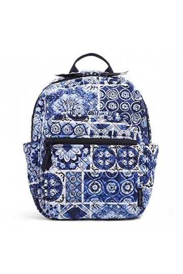 Vera Bradley Petit sac à dos en coton pour femme, Island Tile Blue - Coton recyclé, Taille unique