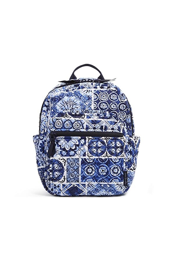 Vera Bradley Petit sac à dos en coton pour femme, Island Tile Blue - Coton recyclé, Taille unique