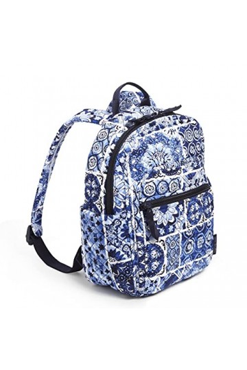Vera Bradley Petit sac à dos en coton pour femme, Island Tile Blue - Coton recyclé, Taille unique