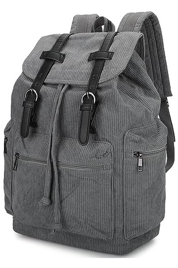 Bluboon Sac à dos vintage avec bordure en cuir pour ordinateur portable Unisexe, gris clair, Sacs à dos de jour