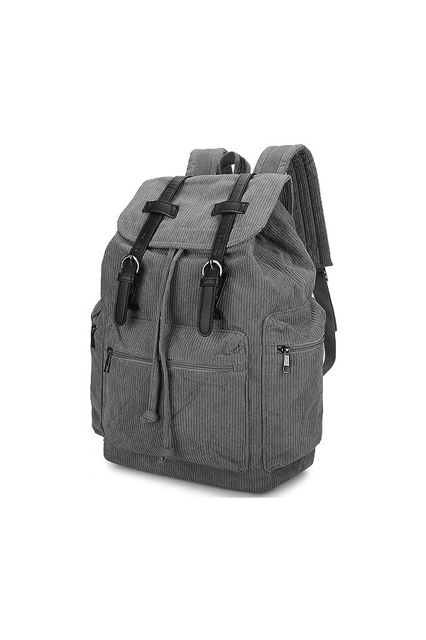 Bluboon Sac à dos vintage avec bordure en cuir pour ordinateur portable Unisexe, gris clair, Sacs à dos de jour