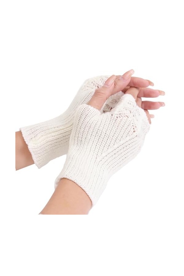 Gefomuofe Mitaines sans doigts pour femme - En tricot - En tricot - Pour lhiver - Mitaines longues - Chauffe-mains - Mitaine