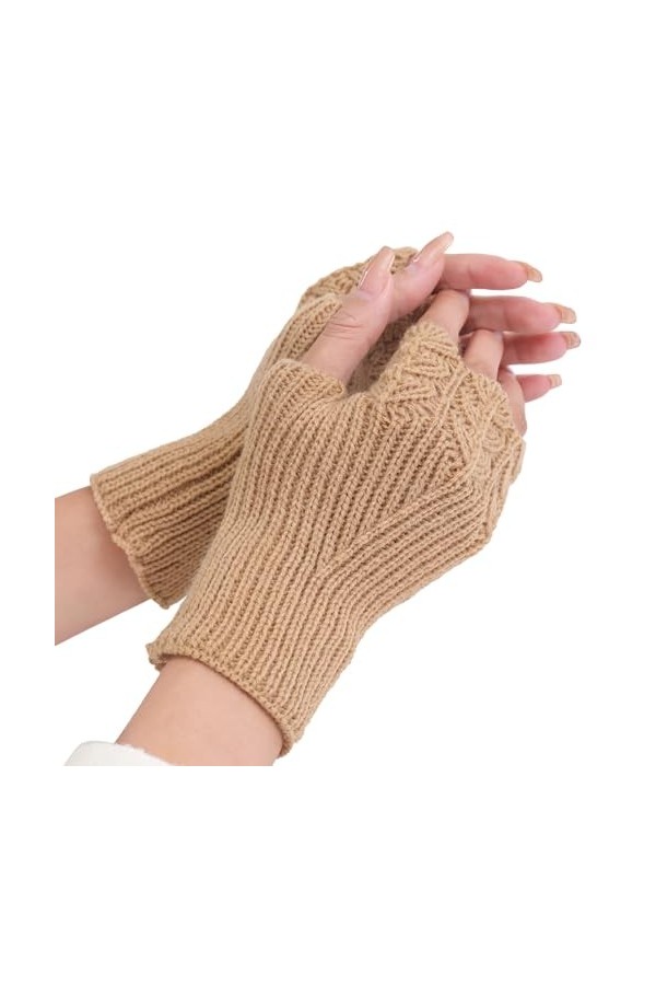 Gefomuofe Mitaines sans doigts pour femme - En tricot - En tricot - Pour lhiver - Mitaines longues - Chauffe-mains - Mitaine