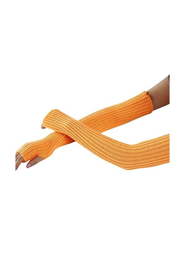 Gant Tricot Femme, Poignet Bras Main Chaude Long Mitaines Mitten Fingerless Blanc