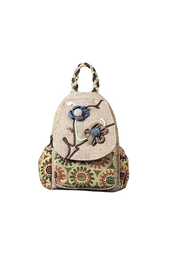 HUANGGUOSHU Sac à dos en toile pour femme - Style décontracté - Style bohème - Tissé à la main - En tricot exquis, gris