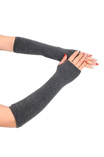 Lazzboy Gants Hiver Poignet Bras Oversleeve Main Chaude Tricoté Long Mitaines Mitten Sans Doigts Femme Gris foncé