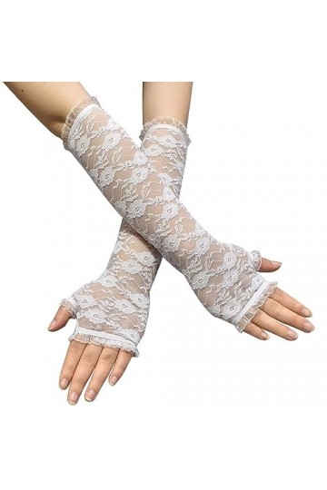 Mitaines longues en dentelle pour femme - Longueur coude - Pour mariage, opéra, thé, blanc, taille unique
