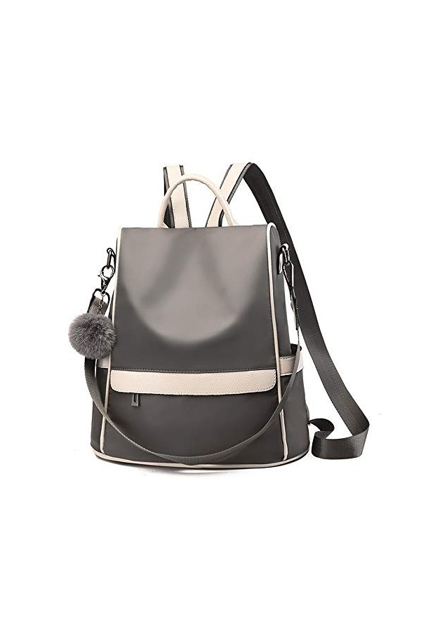 Sac à dos en nylon imperméable et antivol pour femme, Gris., Grey-Large, Ordinateur portable