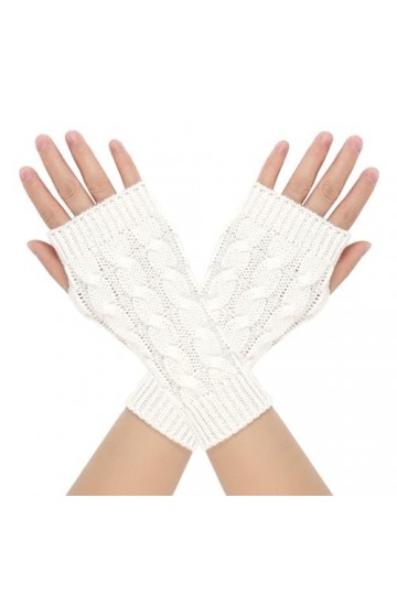 Mitaines tricotées pour femme - Doux - Pour lhiver - Couleur unie - Avec trou pour le pouce, blanc, taille unique