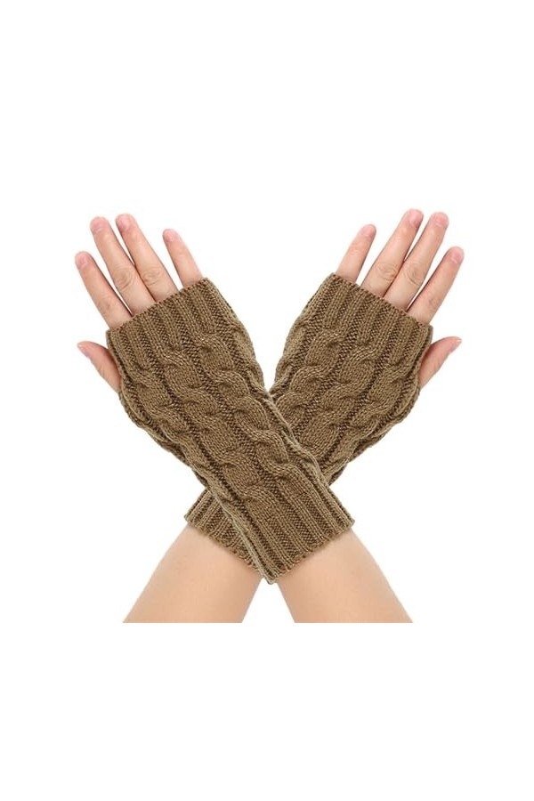 Mitaines tricotées pour femme - Doux - Pour lhiver - Couleur unie - Avec trou pour le pouce, blanc, taille unique