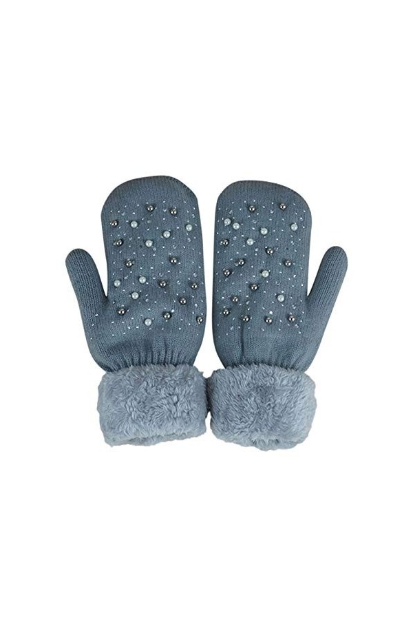 Warm Keep Flip Print Gants dhiver tissés tricotés pour femme, gris foncé, taille unique