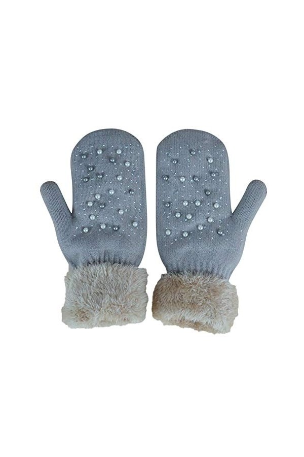 Warm Keep Flip Print Gants dhiver tissés tricotés pour femme, gris foncé, taille unique