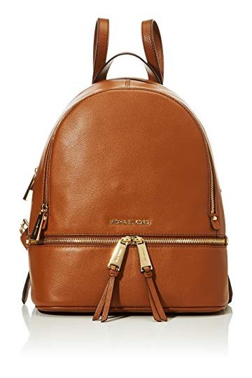 Michael Kors Rhea Medium Leather Backpack, Portés Dos Femme, Marron Luggage , 14x35x30 cm W x H x L 