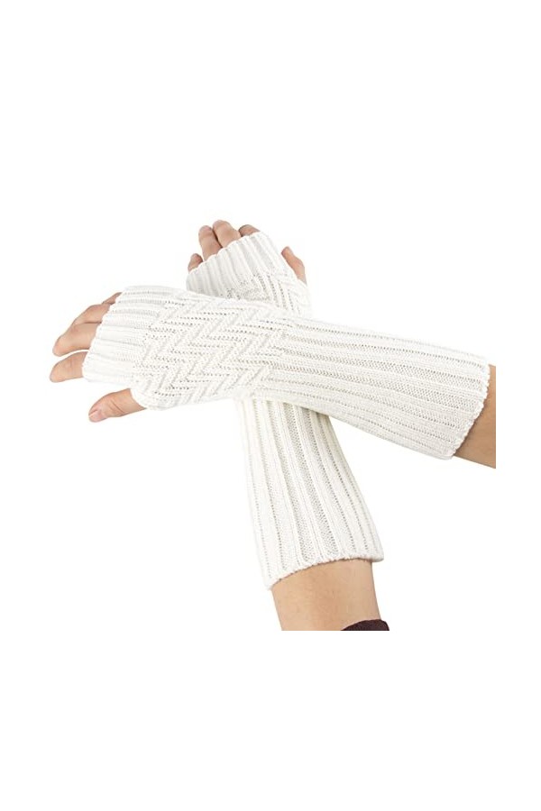 Mitaines dhiver en tricot à manches douces pour femme, blanc, taille unique