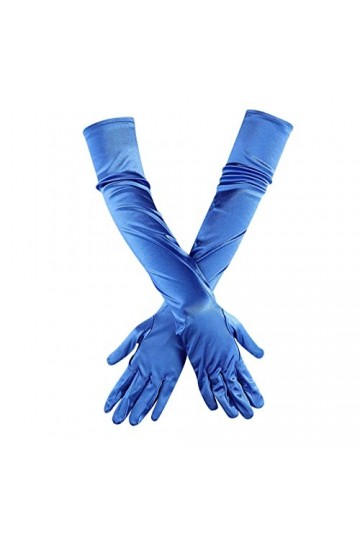 Gants de danse en satin pour femme - Longueur des doigts et coudes - Noir, bleu, taille unique