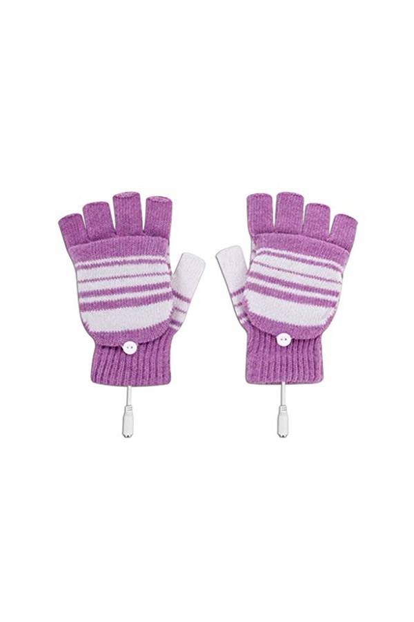 Mitaines dhiver pour homme et femme en tricot pour ordinateur portable avec port USB violet, taille unique 