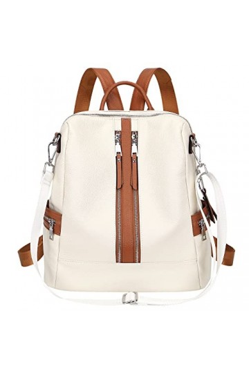 ALTOSY Sac à dos en cuir véritable pour femme Élégant Pour Loisirs Uni Medium Avec petit porte-monnaie S77, Beige/Marron 