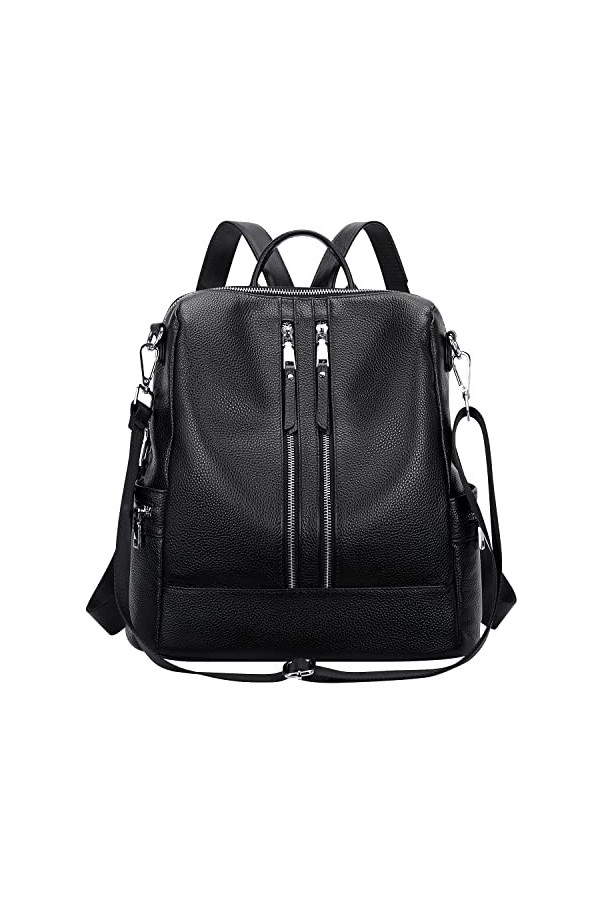 ALTOSY Sac à dos en cuir véritable pour femme Élégant Pour Loisirs Uni Medium Avec petit porte-monnaie S77, Beige/Marron 