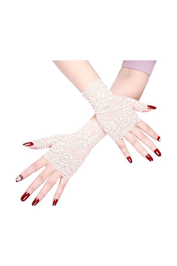 Moufles pour femme par temps froid - Gants courts en dentelle - Demi-trou de masquage - 1 pièce - Gants pour femme