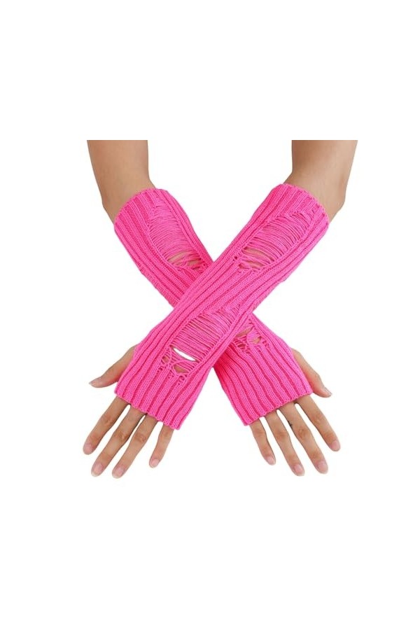 Gants dhiver en tricot épais pour femme - Mitaines en laine - Mitaines dhiver tricotées - Chauffe-bras avec trou pour les p