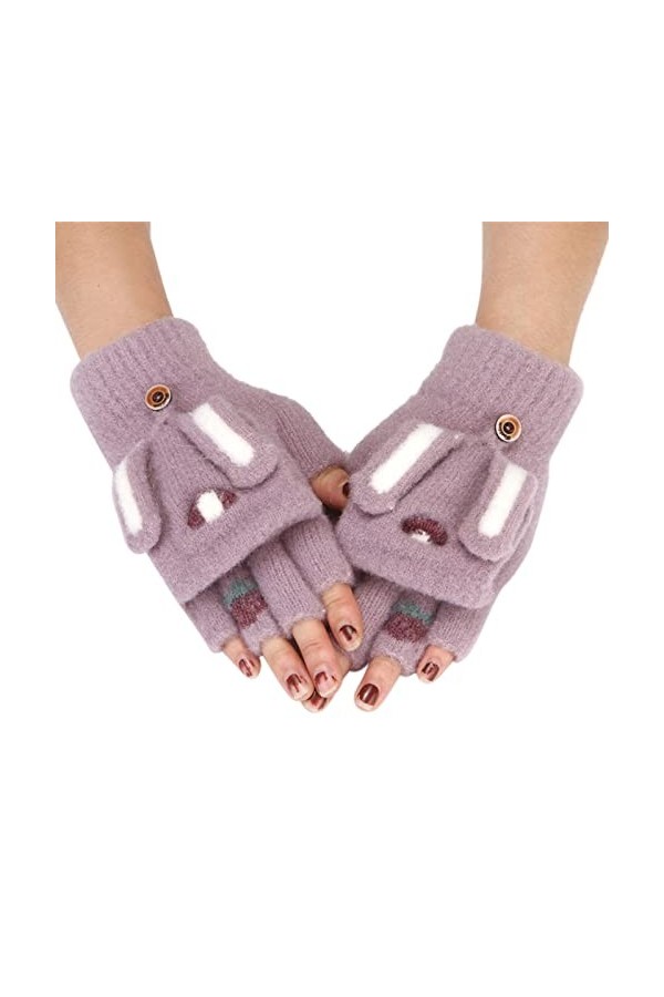 Gants dhiver pour femme - Gants chauds en tricot - Poignets élastiques - Gants thermiques en tricot - Gants chauds doublés -