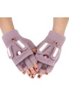 Gants dhiver pour femme - Gants chauds en tricot - Poignets élastiques - Gants thermiques en tricot - Gants chauds doublés -