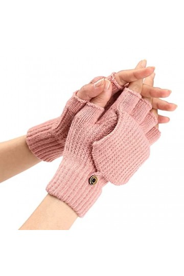 Gants Mitaines Combo avec Poche Hiver Tricot Convertible Mitaines en Laine Gants Thermiques Unisexe 2023-y23k, rose, taille u