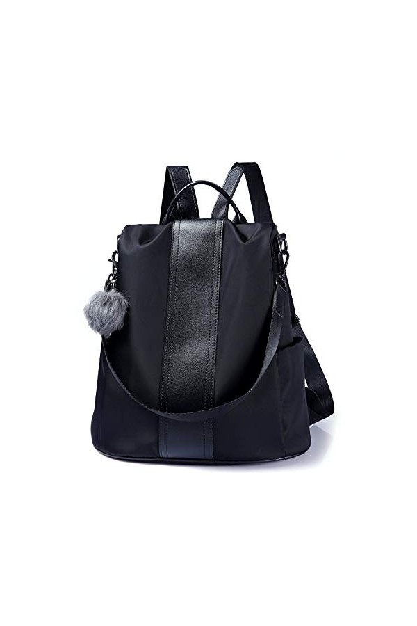 PINCNEL Sac à dos Antivol Nylon Imperméable à l’eau Pour Femme Léger Pour Style Japonais Sac à Bandoulière Cuir Grand Noir