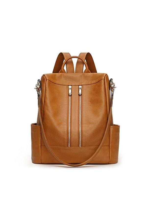 S-ZONE Sac à Dos En Cuir VéRitable Pour Femmes Mode Sac à Dos Antivol Dames Sac à BandoulièRe Taille Moyenne