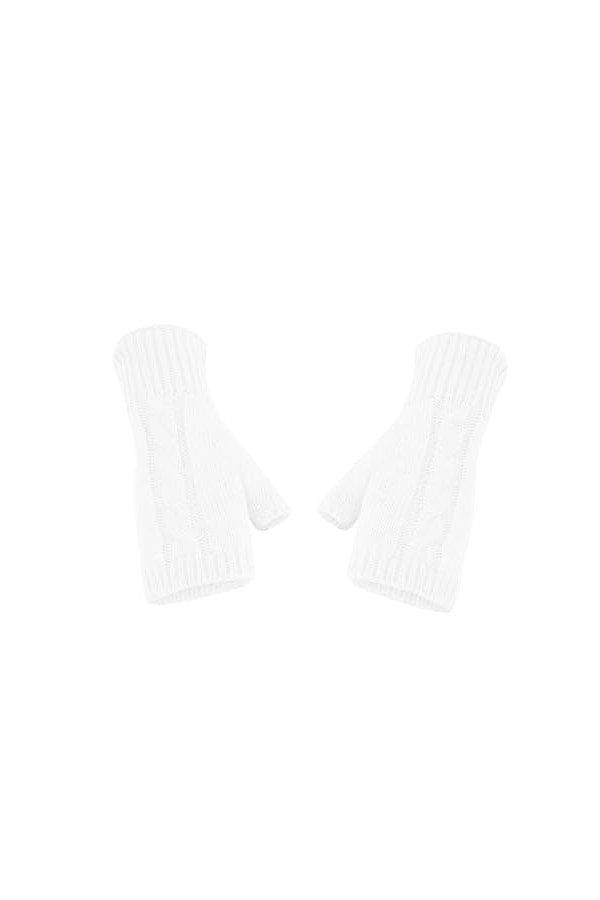 Gants sans doigts pour femme - Gants classiques en tricot - Mitaines courtes tricotées - Mitaines chaudes - Manchettes chauff