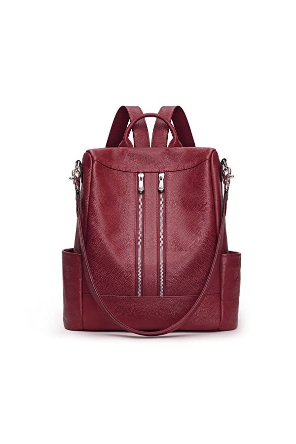 S-ZONE Sac à Dos En Cuir VéRitable Pour Femmes Mode Sac à Dos Antivol Dames Sac à BandoulièRe Taille Moyenne