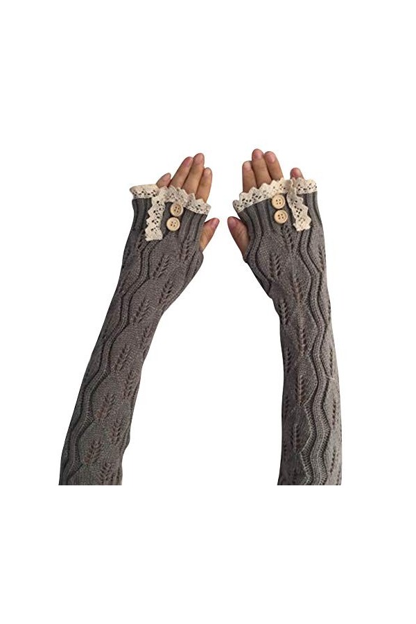 Tricotés Longues Gants Femme, Souple Mitaines En Tricot Chaud Fingerless Beige