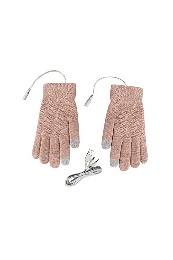 Gants électriques tactiles à 5 doigts USB chauffants en tricot pour femme, kaki, taille unique