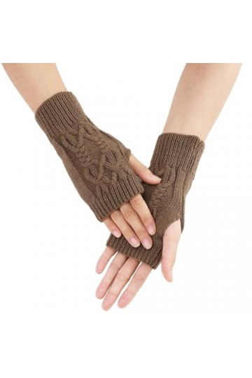 Gefomuofe Gants longs sans doigts avec trou pour le pouce - Gants dhiver en tricot - Mitaines pour homme et femme, B Kaki, t