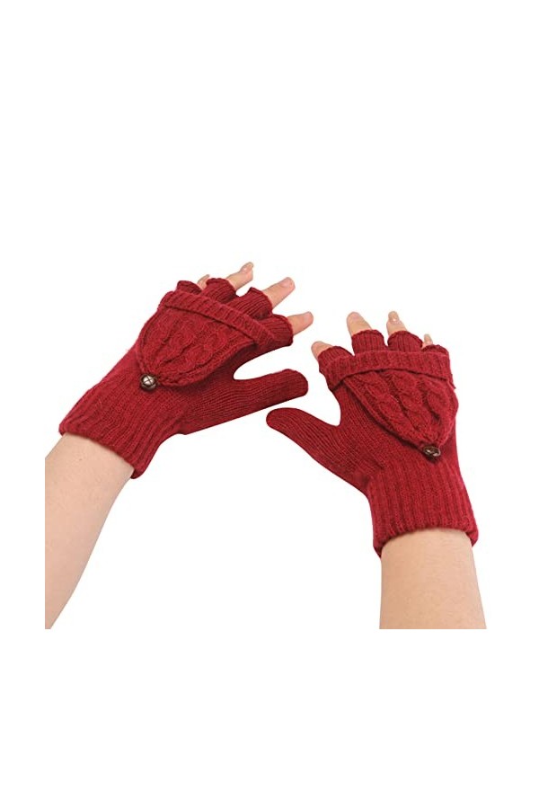 Mitaines dhiver tendance en tricot de couleur unie avec bouton à rabat mignon à double usage pour femme, isolées par temps f