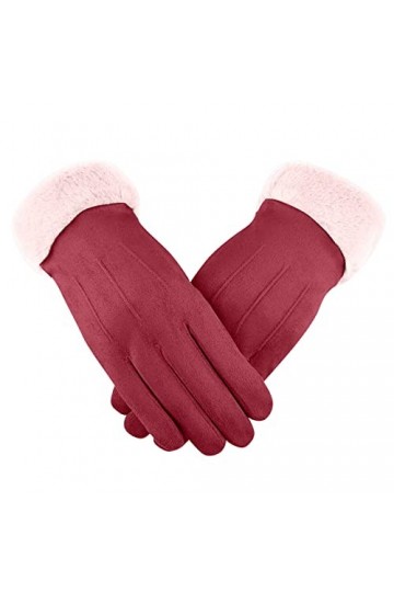 Gants dhiver de Femme Suédé Poils Hiver Chaud Epais Mouffle Ecran Tactile Doublure Polaire Confortable Conduite Jogging Exté