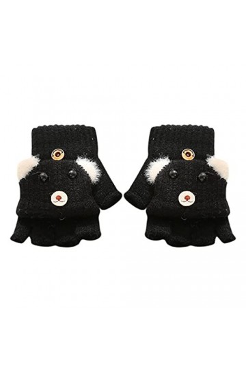 Gants tricotés pour enfants avec ceinture et chat - Tendance - Pour téléphone portable - Chaud - Épais - Imprimé - Pour lhiv