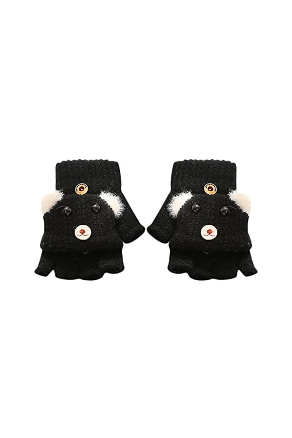 Gants tricotés pour enfants avec ceinture et chat - Tendance - Pour téléphone portable - Chaud - Épais - Imprimé - Pour lhiv