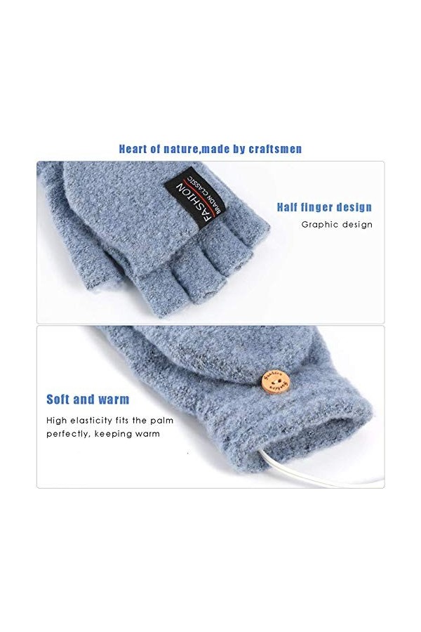 Mitaines chaudes en tricot pour ordinateur portable - Pour femme - Avec port USB - Pour lhiver et lhiver, Blue, taille uniq