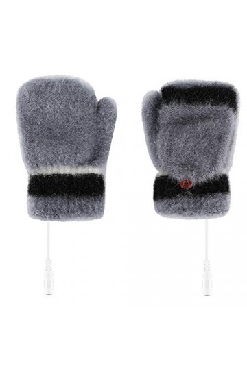 Gants tricotés pour femme avec port USB et demi-moufles pour ordinateur portable, gris, taille unique