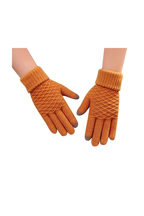 Gefomuofe Gants tactiles pour femme - Gants dhiver en tricot - Couleur unie - Gants en coton à motifs - Gants tactiles - Gan