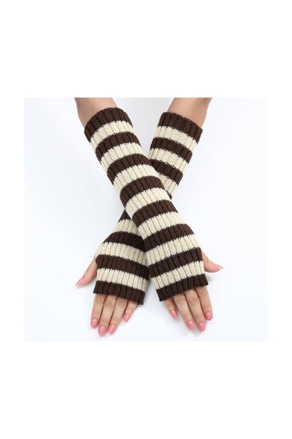 Gefomuofe Mitaines sans doigts en tricot pour femme - Sensation cachemire - Avec trou pour le pouce - Pour lhiver - Mitaines