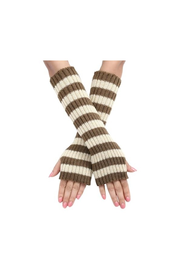 Gefomuofe Mitaines sans doigts en tricot pour femme - Sensation cachemire - Avec trou pour le pouce - Pour lhiver - Mitaines